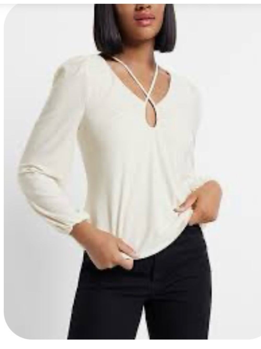 Express Cream Matte Keyhole Chic Puff Sleeve Blouse size Medium